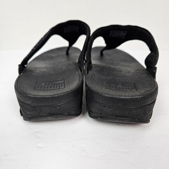 FitFlop LULU Crystal Toe-Post Platform Thong Comfort Sandal All Black 8 EJ8-090 - Picture 12 of 14